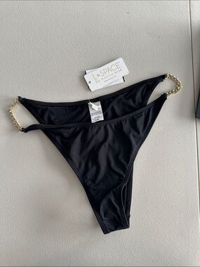 l*space Black Bikini Bottoms with Gold Chain Side Straps